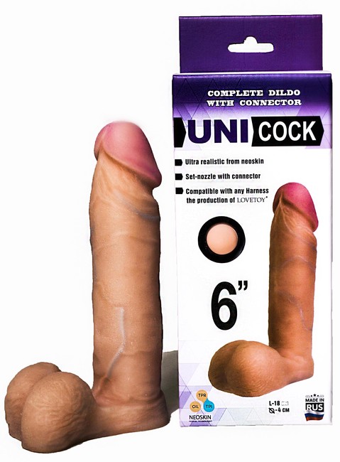 Реалистичная насадка для страпон-трусиков Uni Cock 6, вторая кожа (18 см, телесный)