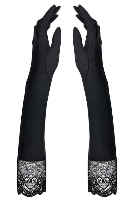 Черные высокие перчатки с кружевом и камнями Miamor Gloves