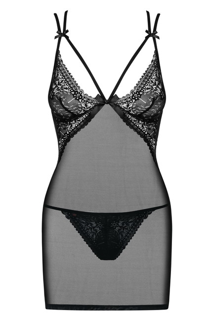 Черная сорочка с кружевным верхом Intensa Chemise SM (42-44)