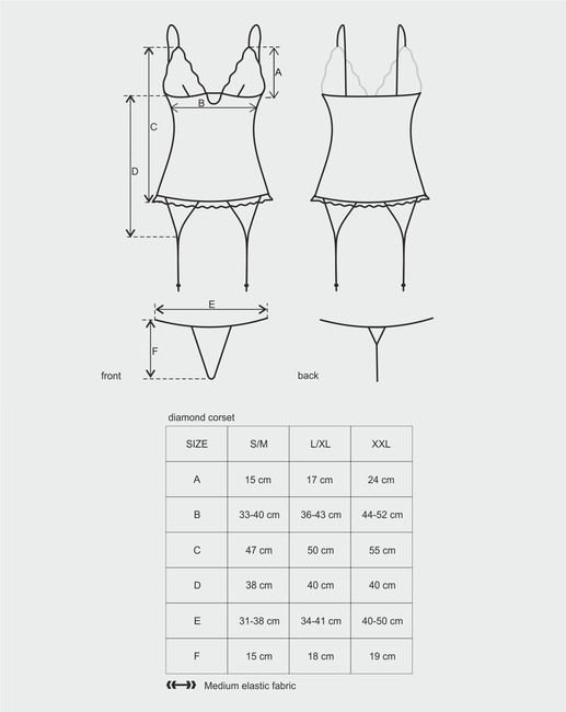 Черное ками с узором и украшеними на пажах Diamond Corset LXL (46-48)