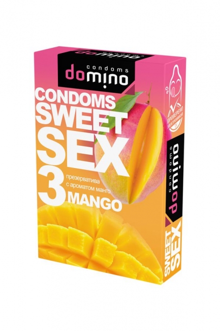 Презервативы Domino, sweet sex, латекс, манго, 18 см, 5,2 см, 3 шт.