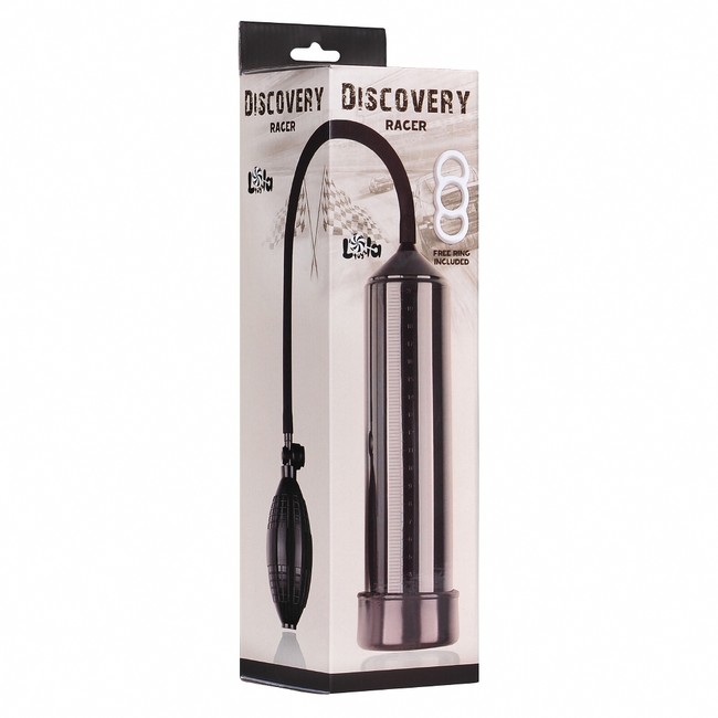 Черная вакуумная помпа с эрекционным кольцом Discovery Racer (черный)
