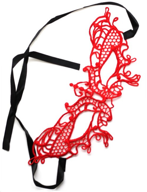 Ажурная красная кружевная маска "Бабочка"