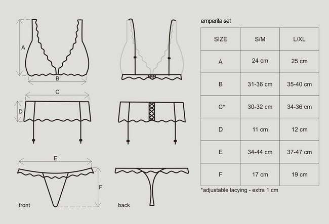 Черный комплект Emperita Set с бархатным узором из 3-х предметов (лиф, пояс, стринги) LXL (46-48)