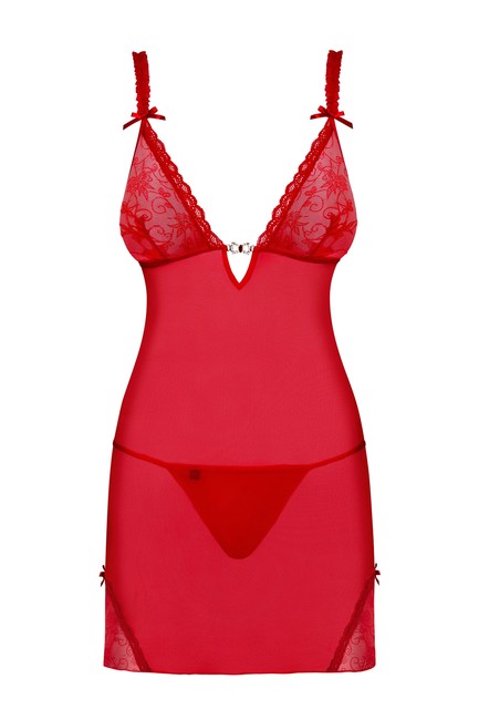 Красная прозрачная сорочка с украшением на груди Romansia Chemise LXL (46-48)