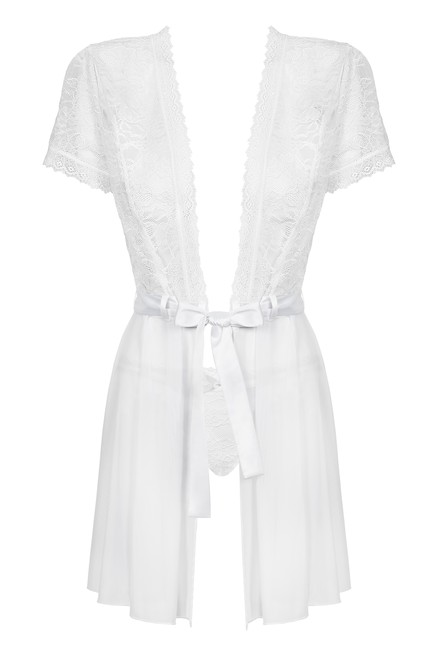 Белоснежный пеньюар с кружевным верхом с пояском Swanita Robe SM (42-44)