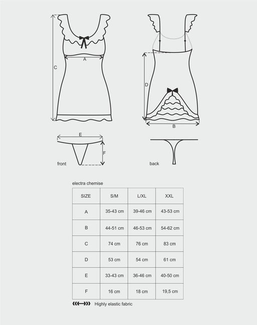 Чёрная прозрачная сорочка Electra Chemise SM (42-44)